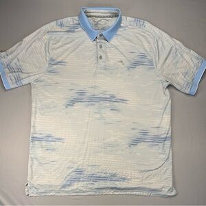 Tommy Bahama IslandZone Polo Shirt Mens Large Blue White Performance Golf Polo